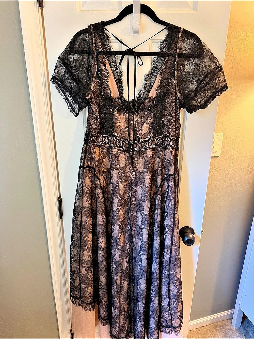 Anthropologie Floral Lace Midi Dress in Black & Pink